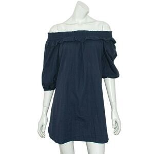 MISA Los Angeles Off Shoulder Mini Dress Blue Cotton size Medium